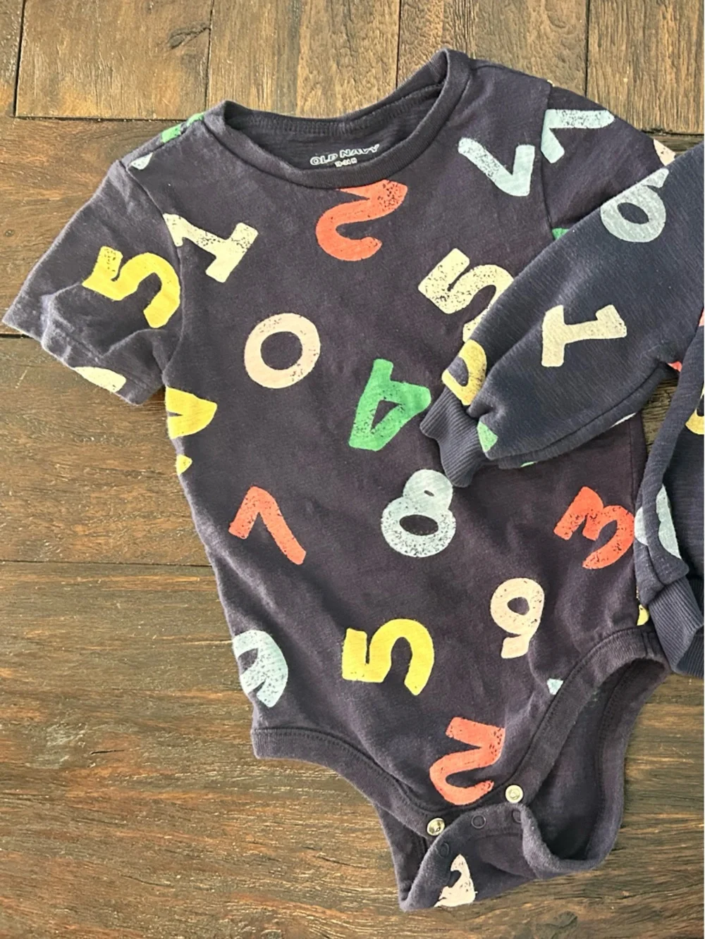 Matching Navy Rainbow Letter and Number Long Sleeve Top and Onesie